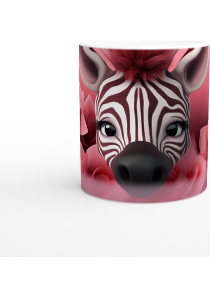 Pembe Çiçekler Arasında Zebra Temalı Baskılı Kupa Bardak fiyatları