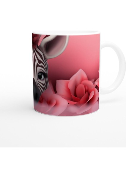 Pembe Çiçekler Arasında Zebra Temalı Baskılı Kupa Bardak modelleri