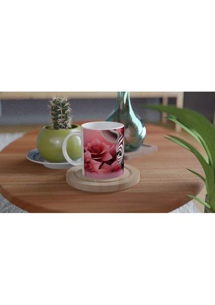 Pembe Çiçekler Arasında Zebra Temalı Baskılı Kupa Bardak fırsatları