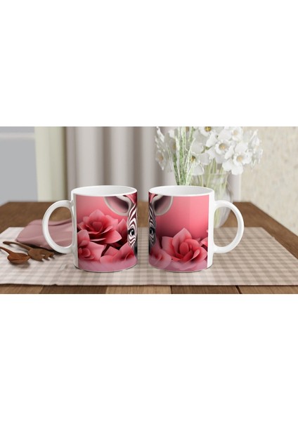 Pembe Çiçekler Arasında Zebra Temalı Baskılı Kupa Bardak indirimleri
