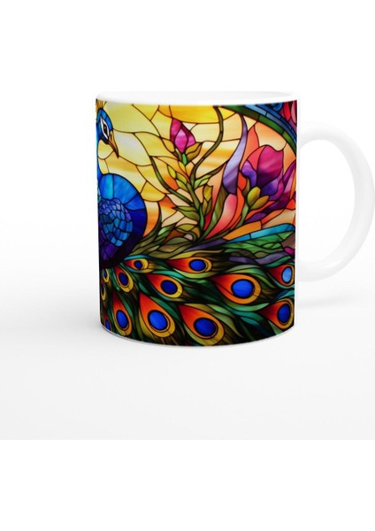 Vitray Sanatıyla Işlenmiş Renkli Tavus Kuşu Baskılı Kupa Bardak fiyatları