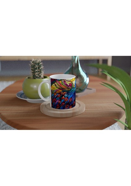 Vitray Sanatıyla Işlenmiş Renkli Tavus Kuşu Baskılı Kupa Bardak modelleri