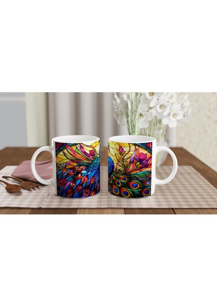 Vitray Sanatıyla Işlenmiş Renkli Tavus Kuşu Baskılı Kupa Bardak fırsatları