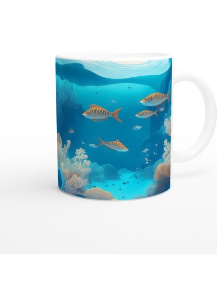 Okyanus Derinliklerinde Çizgili Balıklar Kupa Bardak modelleri