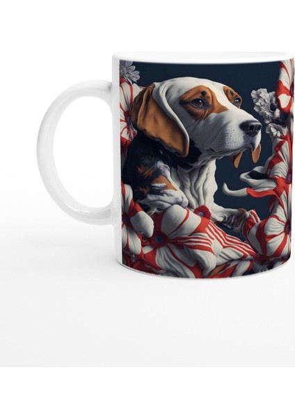 Çiçekler Arasında Basset Hound Temalı Baskılı Kupa Bardak