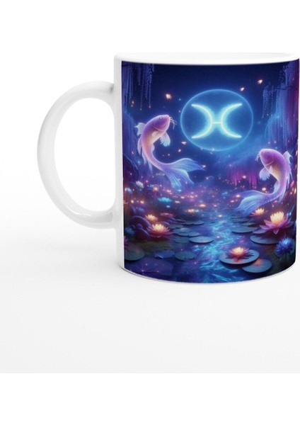 Balık Burcu Baskılı Kahve Kupası - Ay Işığında Zodyak Bahçesi Vs3