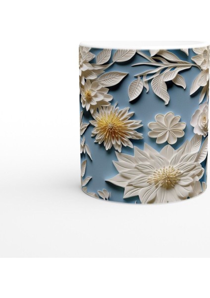 Mavi Fon Üzerine Krem Rölyef Çiçekli Kupa Bardak fiyatları