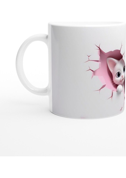 Kalp Şeklinde Çatlak Duvardan Bakan Iki Tatlı Kedi Temalı Baskılı Kupa Bardak fiyatları