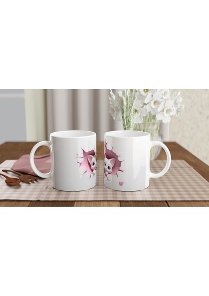 Kalp Şeklinde Çatlak Duvardan Bakan Iki Tatlı Kedi Temalı Baskılı Kupa Bardak indirimleri