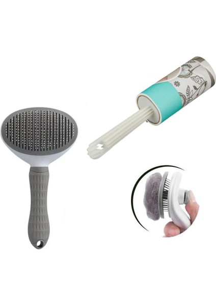 Kedi Köpek Tüy Temizleme Tarak ve Rulo 50 Yaprak – Otomatik Masajlı Evcil Hayvan Tüy Toplayıcı 2’si 1 Arada