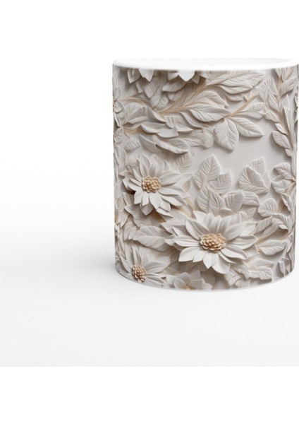 Beyaz Rölyef Çiçek Desenli Kupa Bardak fiyatları