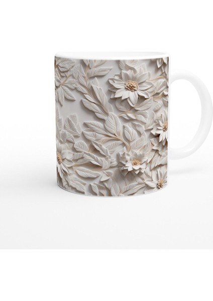 Beyaz Rölyef Çiçek Desenli Kupa Bardak modelleri