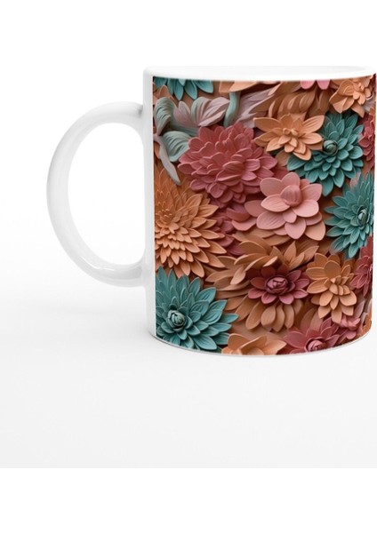 Canlı Rölyef Çiçek Bahçesi Kupa Bardak