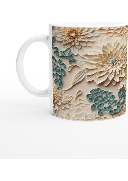 Sarmal Desenli Krem Çiçekli Kupa Bardak