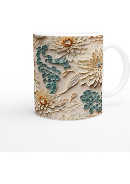 Sarmal Desenli Krem Çiçekli Kupa Bardak modelleri