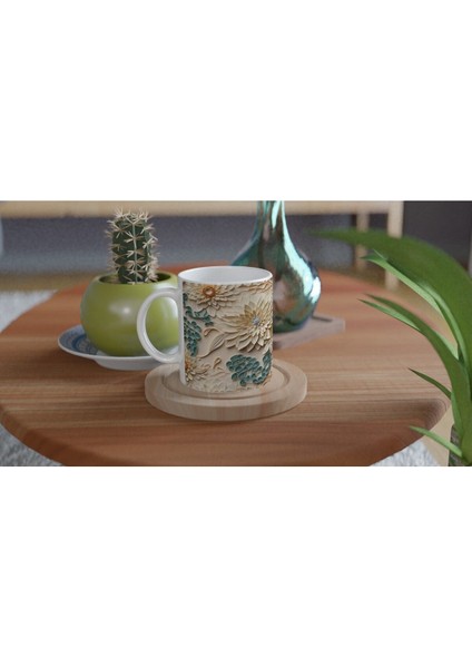 Sarmal Desenli Krem Çiçekli Kupa Bardak fırsatları