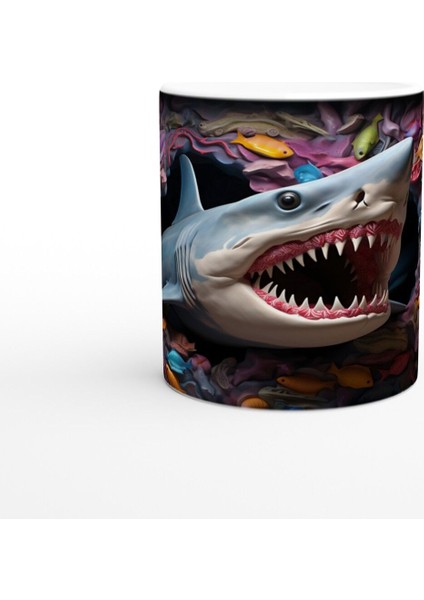 Ağzı Açık Köpekbalığı ve Renkli Resifler Su Altı Temalı Kupa Bardak