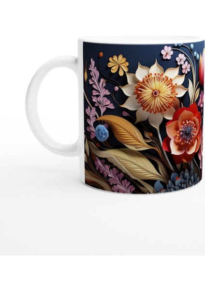 Gece Bahçesi Çiçekli Kupa Bardak