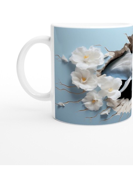 Mavi Fon Üzerinde Çiçekler ve Yunus Su Altı Temalı Kupa Bardak fiyatları