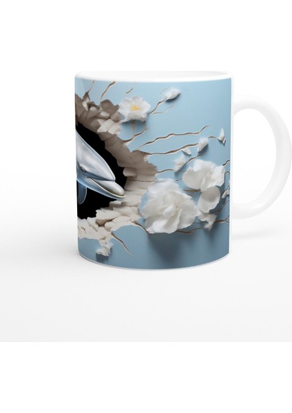 Mavi Fon Üzerinde Çiçekler ve Yunus Su Altı Temalı Kupa Bardak modelleri