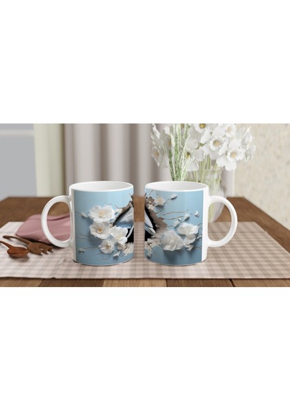 Mavi Fon Üzerinde Çiçekler ve Yunus Su Altı Temalı Kupa Bardak indirimleri