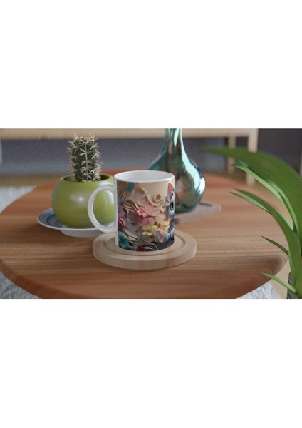 Çiçek Bahçesindeki Sevimli Tüylü Kedi Baskılı Kupa Bardak fırsatları