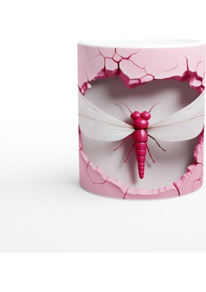 Pembe Çatlak Duvar Efektli Yusufçuk Temalı Baskılı Kupa Bardak fiyatları