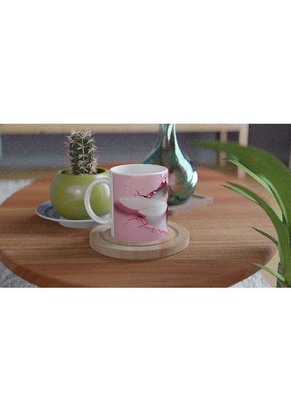 Pembe Çatlak Duvar Efektli Yusufçuk Temalı Baskılı Kupa Bardak fırsatları