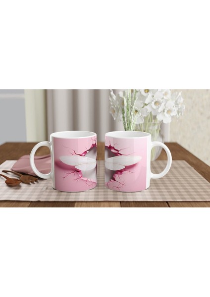 Pembe Çatlak Duvar Efektli Yusufçuk Temalı Baskılı Kupa Bardak indirimleri