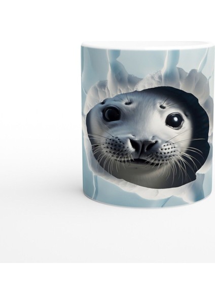 Buzlu Zeminden Bakan Sevimli Fok Yavrusu Baskılı Kupa Bardak