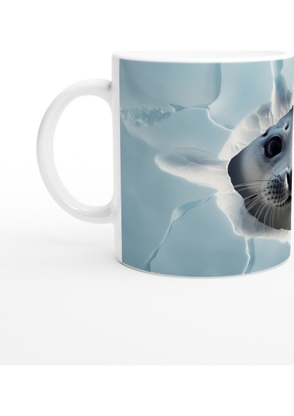 Buzlu Zeminden Bakan Sevimli Fok Yavrusu Baskılı Kupa Bardak fiyatları