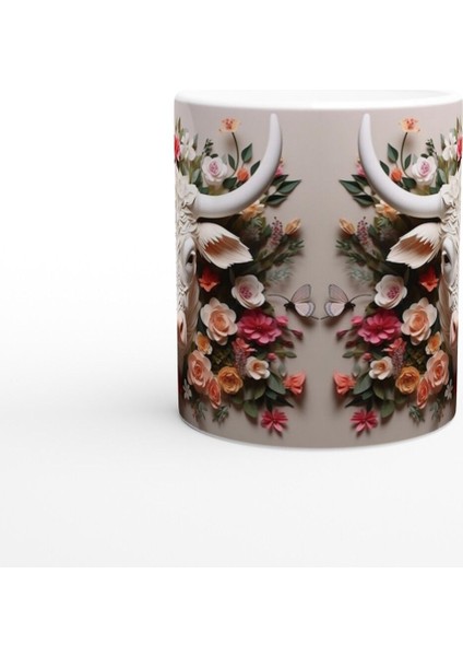 Çiçeklerle Süslenmiş Boğa Başı Temalı Baskılı Kupa Bardak fiyatları