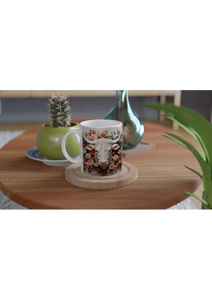 Çiçeklerle Süslenmiş Boğa Başı Temalı Baskılı Kupa Bardak fırsatları