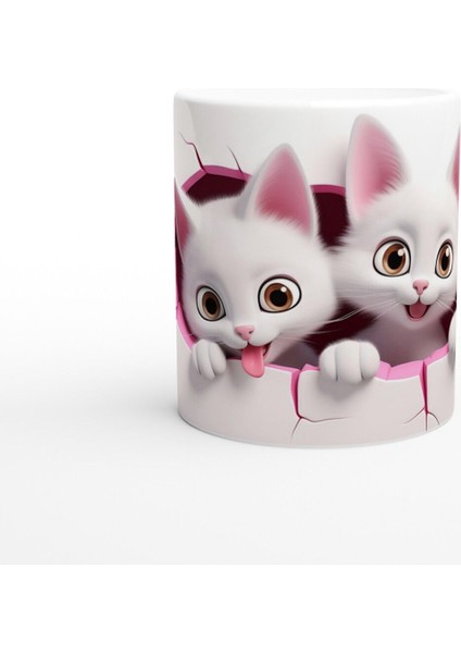 Duvarı Delen Sevimli Yavru Kediler Temalı Baskılı Kupa Bardak