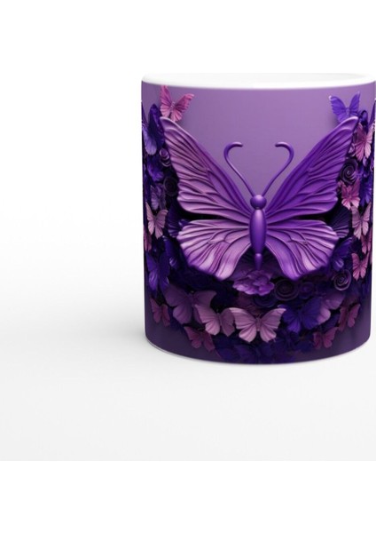 Mor Kelebekler ve Çiçekler Temalı Baskılı Kupa Bardak