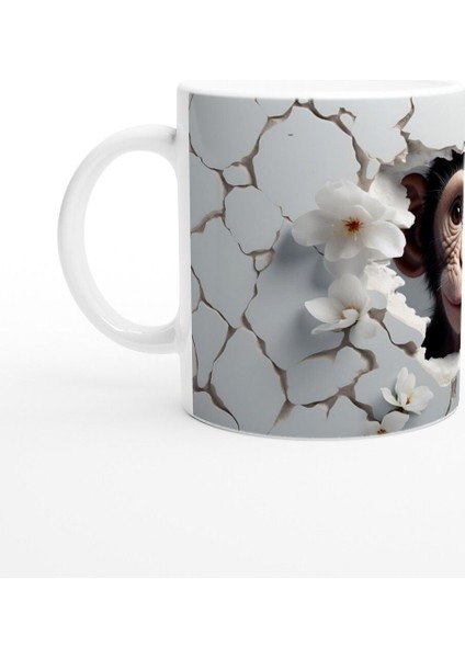 Çatlak Duvardan Bakan Sevimli Şempanze Temalı Baskılı Kupa Bardak fiyatları