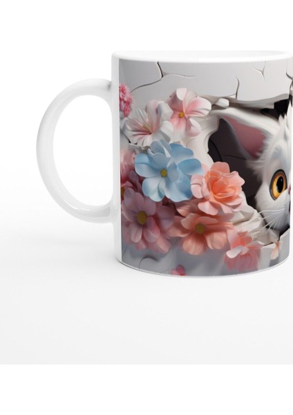 Çiçekler Arasından Bakan Neşeli Kedi Baskılı Kupa Bardak fiyatları