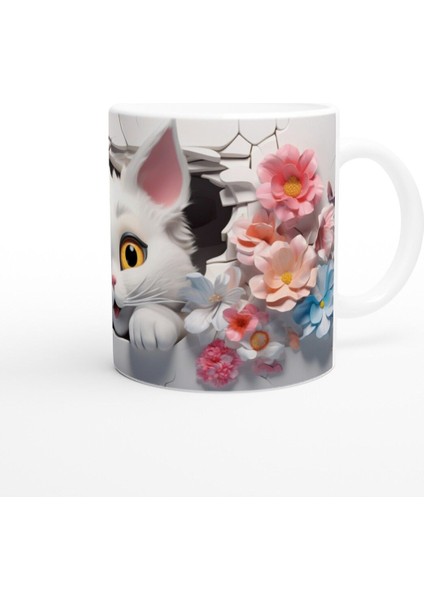 Çiçekler Arasından Bakan Neşeli Kedi Baskılı Kupa Bardak modelleri