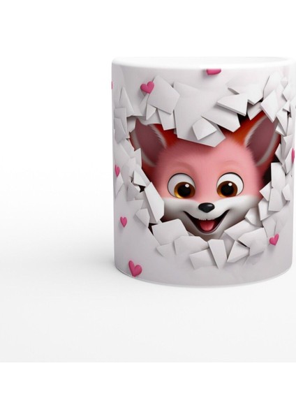 Kalp Zarf Içinden Bakan Sevimli Tilki Temalı Baskılı Kupa Bardak