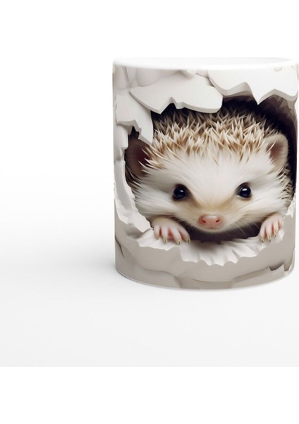 Kırık Seramikler Arasından Bakan Sevimli Kirpi Baskılı Kupa Bardak