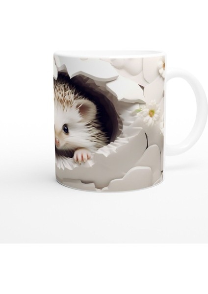 Kırık Seramikler Arasından Bakan Sevimli Kirpi Baskılı Kupa Bardak modelleri