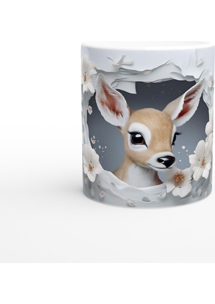 Çatlak Duvardan Bakan Sevimli Geyik Temalı Baskılı Kupa Bardak