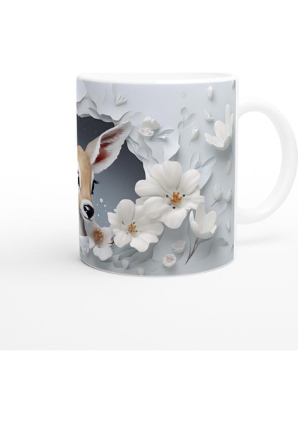 Çatlak Duvardan Bakan Sevimli Geyik Temalı Baskılı Kupa Bardak modelleri