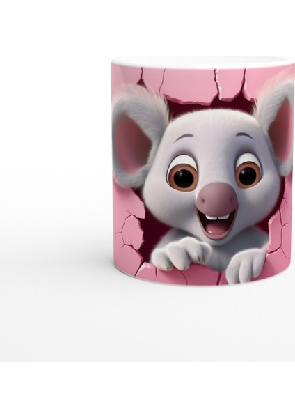 Duvarı Delip Bakan Sevimli Koala Temalı Baskılı Kupa Bardak