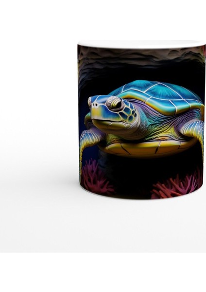 Renkli Kayalıklar Arasında Yüzen Deniz Kaplumbağası Kupa Bardak