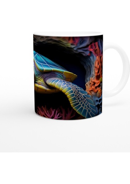 Renkli Kayalıklar Arasında Yüzen Deniz Kaplumbağası Kupa Bardak modelleri