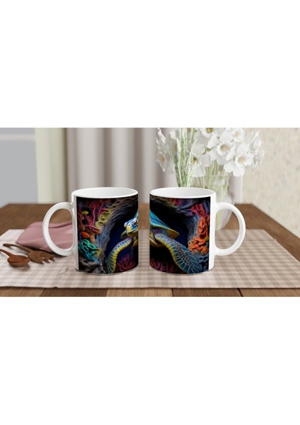 Renkli Kayalıklar Arasında Yüzen Deniz Kaplumbağası Kupa Bardak indirimleri