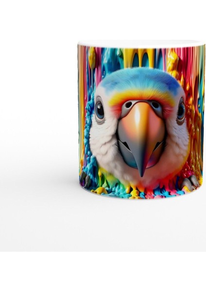 Renk Dalgaları Arasından Bakan Papağan Temalı Baskılı Kupa Bardak
