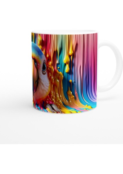 Renk Dalgaları Arasından Bakan Papağan Temalı Baskılı Kupa Bardak modelleri
