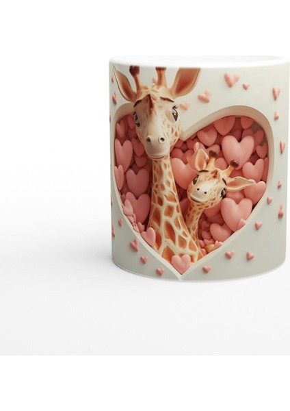 Kalpli Pencereden Bakan Zürafa Anne ve Yavrusu Temalı Baskılı Kupa Bardak